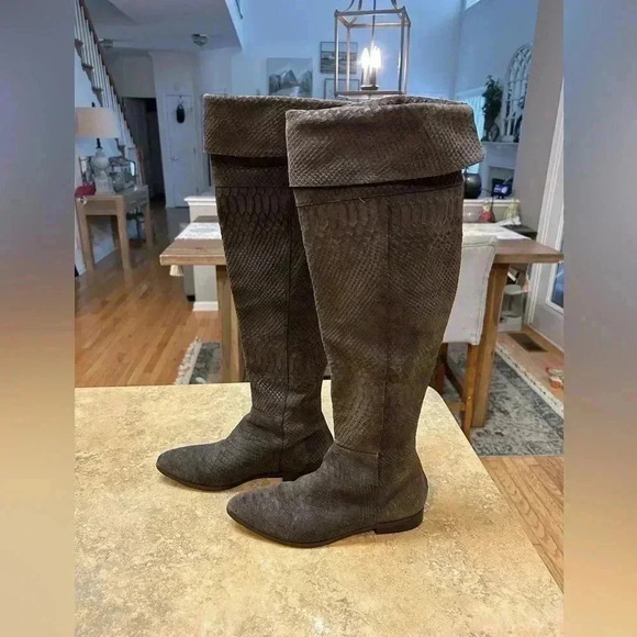 Seychelles Anthropologie Brown Victory Croc Over Knee Boots - Picture 10 of 15